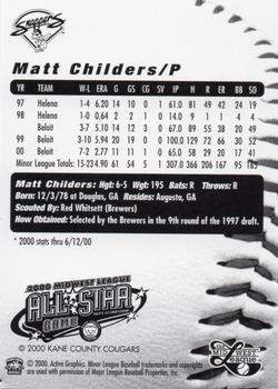 2000 Active Graphics Midwest League All-Stars #NNO Matt Childers Back