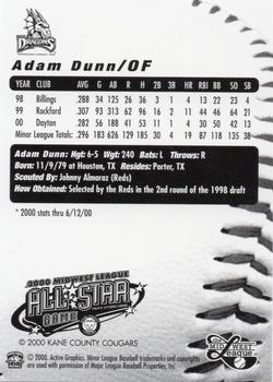 2000 Active Graphics Midwest League All-Stars #NNO Adam Dunn Back