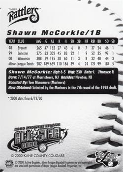 2000 Active Graphics Midwest League All-Stars #NNO Shawn McCorkle Back