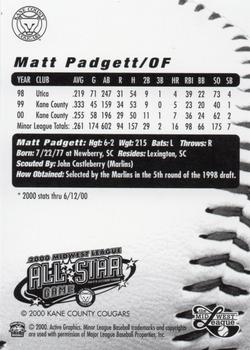 2000 Active Graphics Midwest League All-Stars #NNO Matt Padgett Back