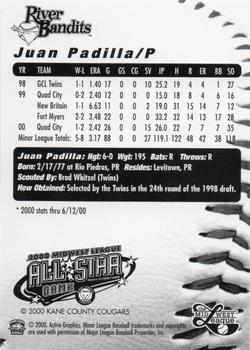 2000 Active Graphics Midwest League All-Stars #NNO Juan Padilla Back