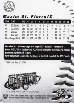 2000 Active Graphics Midwest League All-Stars #NNO Maxim St. Pierre Back