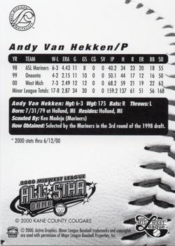 2000 Active Graphics Midwest League All-Stars #NNO Andy Van Hekken Back