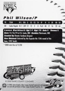 2000 Active Graphics Midwest League All-Stars #NNO Phil Wilson Back