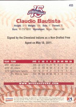 2013 Choice Mahoning Valley Scrappers #03 Claudio Bautista Back