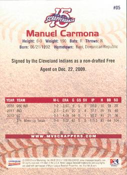 2013 Choice Mahoning Valley Scrappers #05 Manuel Carmona Back