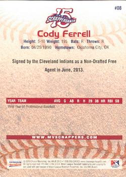 2013 Choice Mahoning Valley Scrappers #08 Cody Ferrell Back