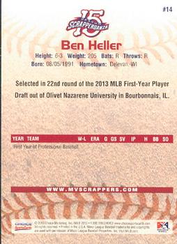 2013 Choice Mahoning Valley Scrappers #14 Ben Heller Back