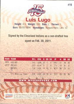 2013 Choice Mahoning Valley Scrappers #19 Luis Lugo Back