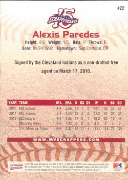 2013 Choice Mahoning Valley Scrappers #22 Alexis Paredes Back