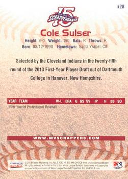 2013 Choice Mahoning Valley Scrappers #28 Cole Sulser Back