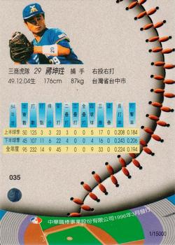 1995 CPBL A-Plus Series - Silver Stitch #035 Kun-Sheng Chiang Back