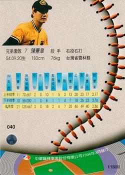 1995 CPBL A-Plus Series - Silver Stitch #040 Hsien-Chang Chen Back