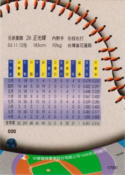 1995 CPBL A-Plus Series - Regular Starters #030 Guang-Hui Wang Back