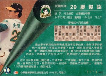 1995 CPBL A-Plus Series - MVP of the Month #4 Jun-Ming Liao Back