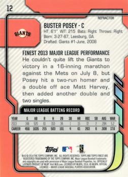 2014 Finest - X-Fractor #12 Buster Posey Back