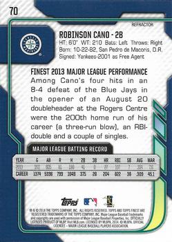 2014 Finest - X-Fractor #70 Robinson Cano Back