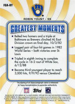 2014 Finest - Greats Autographs Atomic Refractors #FGA-RY Robin Yount Back