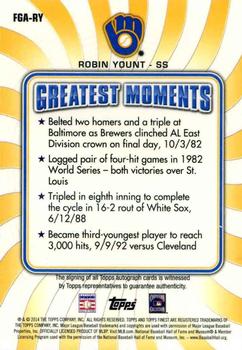 2014 Finest - Greats Autographs Gold Refractors #FGA-RY Robin Yount Back