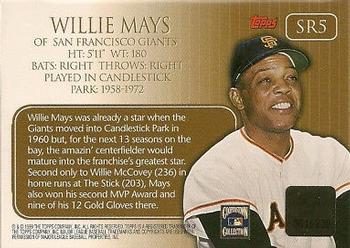 2000 Topps - Stadium Autograph Relics #SR5 Willie Mays  Back