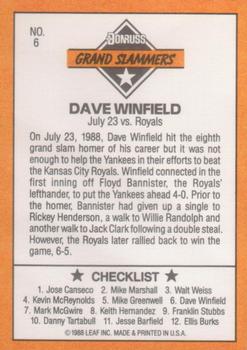 1989 Donruss - Grand Slammers #6 Dave Winfield Back