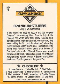 1989 Donruss - Grand Slammers #9 Franklin Stubbs Back