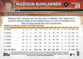 2015 Topps #20 Madison Bumgarner Back