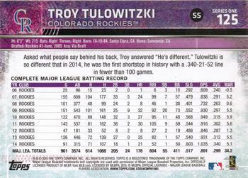 2015 Topps #125 Troy Tulowitzki Back