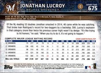 2015 Topps #675 Jonathan Lucroy Back