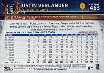 2015 Topps #463 Justin Verlander Back