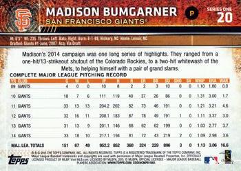2015 Topps #20 Madison Bumgarner Back
