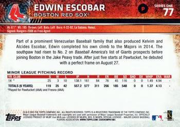 2015 Topps #77 Edwin Escobar Back