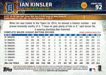2015 Topps #92 Ian Kinsler Back