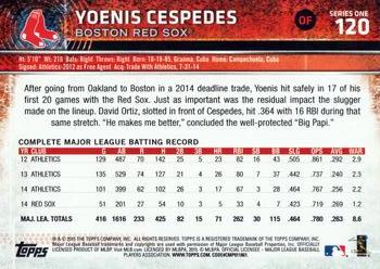 2015 Topps #120 Yoenis Cespedes Back