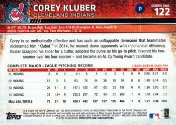 2015 Topps #122 Corey Kluber Back