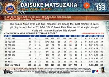 2015 Topps #133 Daisuke Matsuzaka Back