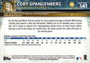 2015 Topps #141 Cory Spangenberg Back