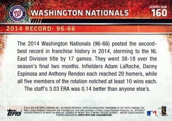 2015 Topps #160 Washington Nationals Back