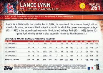 2015 Topps #261 Lance Lynn Back