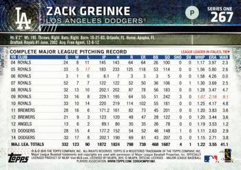 2015 Topps #267 Zack Greinke Back