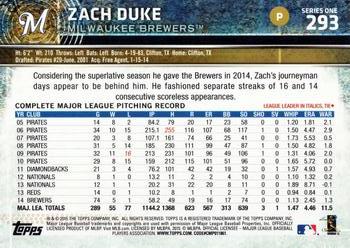 2015 Topps #293 Zach Duke Back