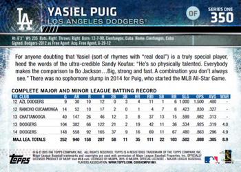 2015 Topps #350 Yasiel Puig Back
