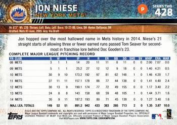 2015 Topps #428 Jon Niese Back