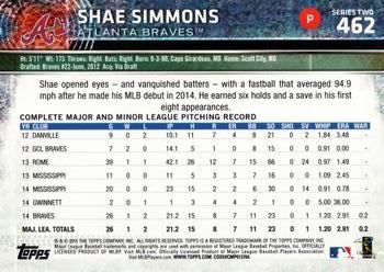 2015 Topps #462 Shae Simmons Back
