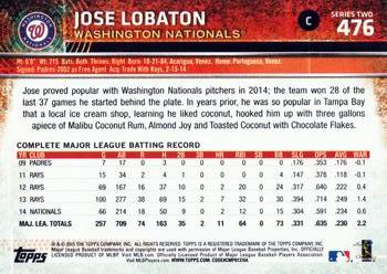 2015 Topps #476 Jose Lobaton Back