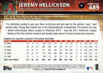 2015 Topps #489 Jeremy Hellickson Back