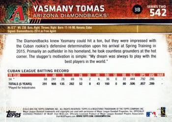 2015 Topps #542 Yasmany Tomas Back