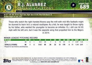 2015 Topps #689 R.J. Alvarez Back