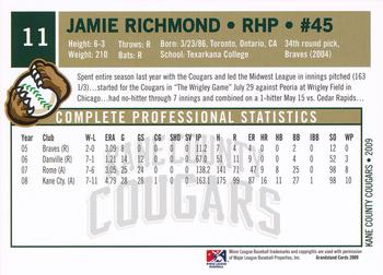 2009 Grandstand Kane County Cougars #11 Jamie Richmond Back