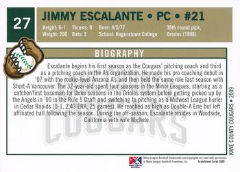 2009 Grandstand Kane County Cougars #27 Jimmy Escalante Back
